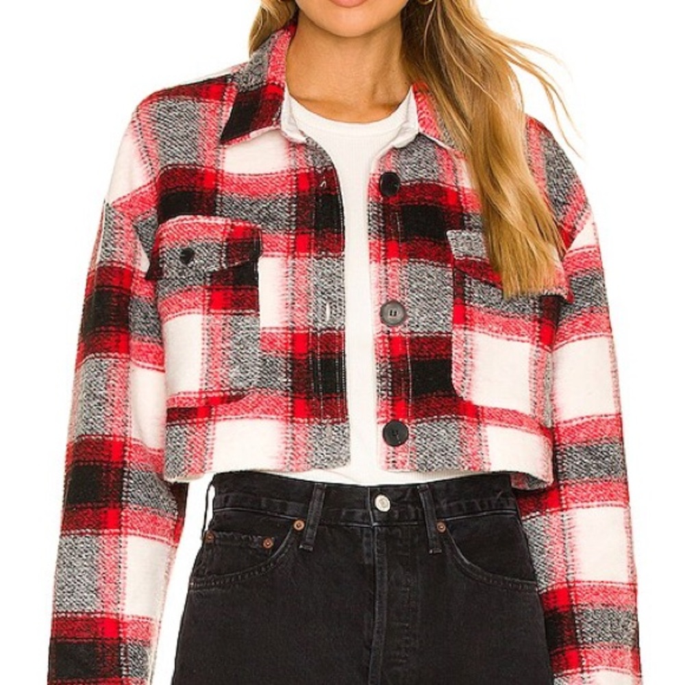 Plaid Cropped Jacket - Red and Black